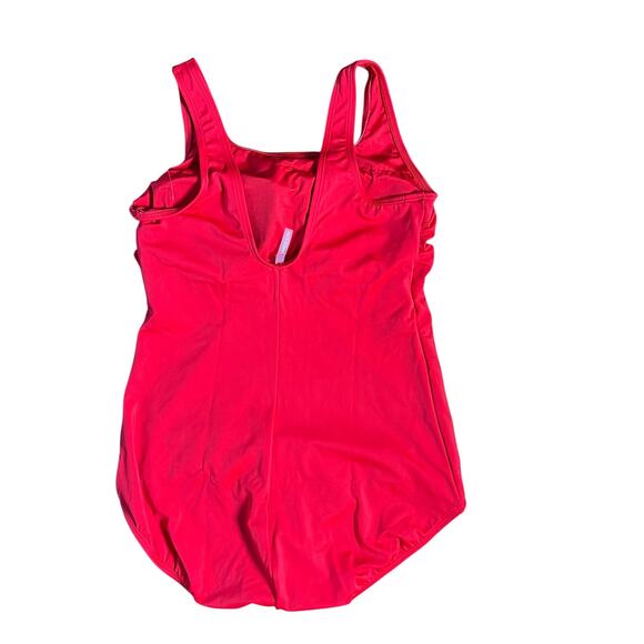 LANDS END Mastectomy Scoop‎ Neck Tugless One Piece Swimsuit Red Womens 12 - Picture 2 of 5